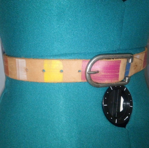 Original Penguin Striped Leather Belt NWOT - Picture 2 of 10